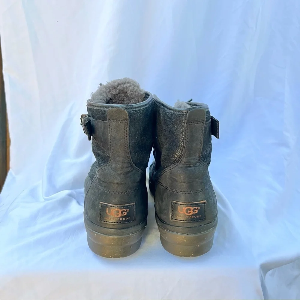 UGG | WOMENS CECILE WINTER DUCK BOOTS IN BLACK LEATHER SIZE 10